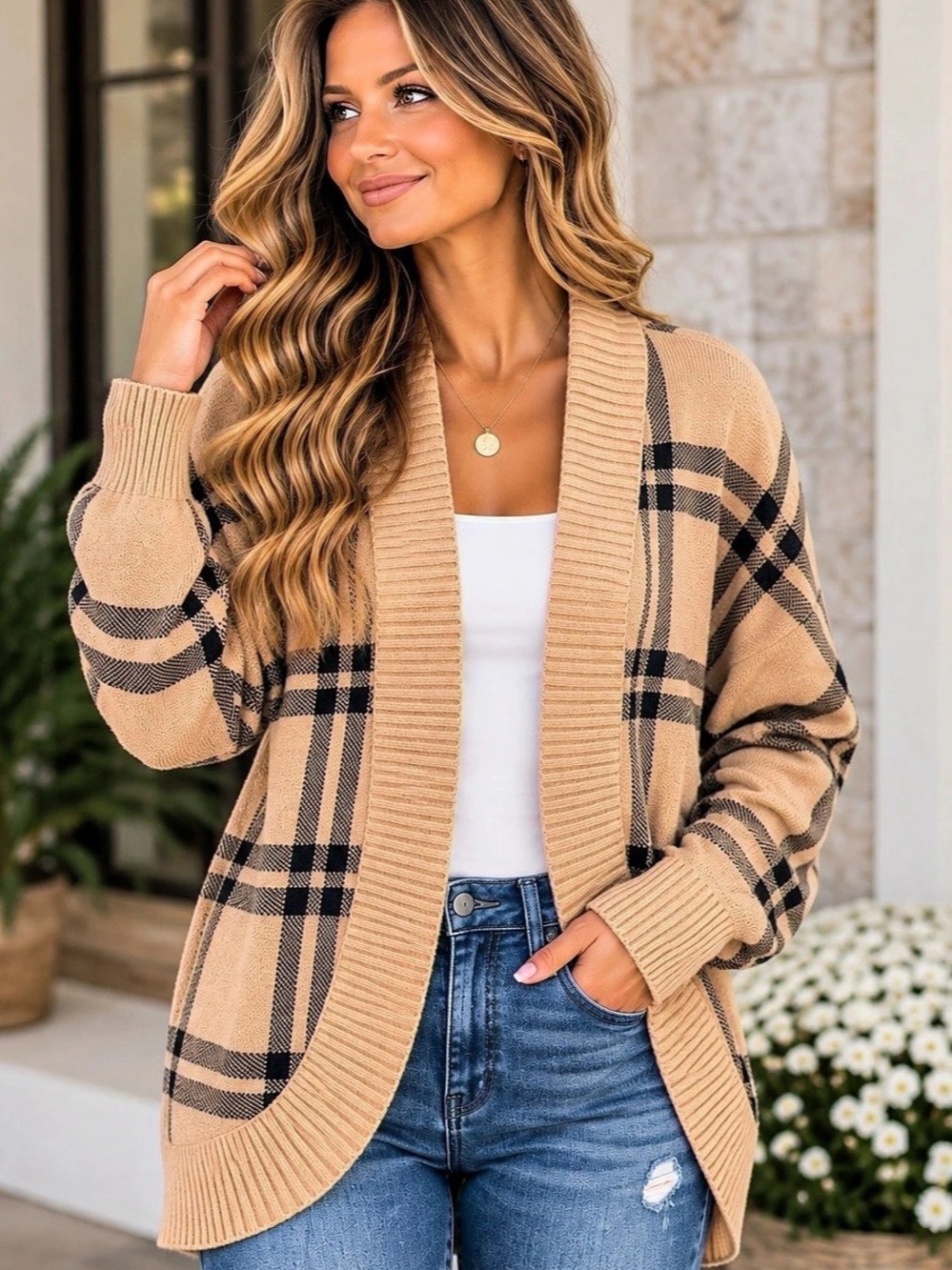 Cynthia Rowley Plaid Cardigan in Brown & Black Size Medium Like New
